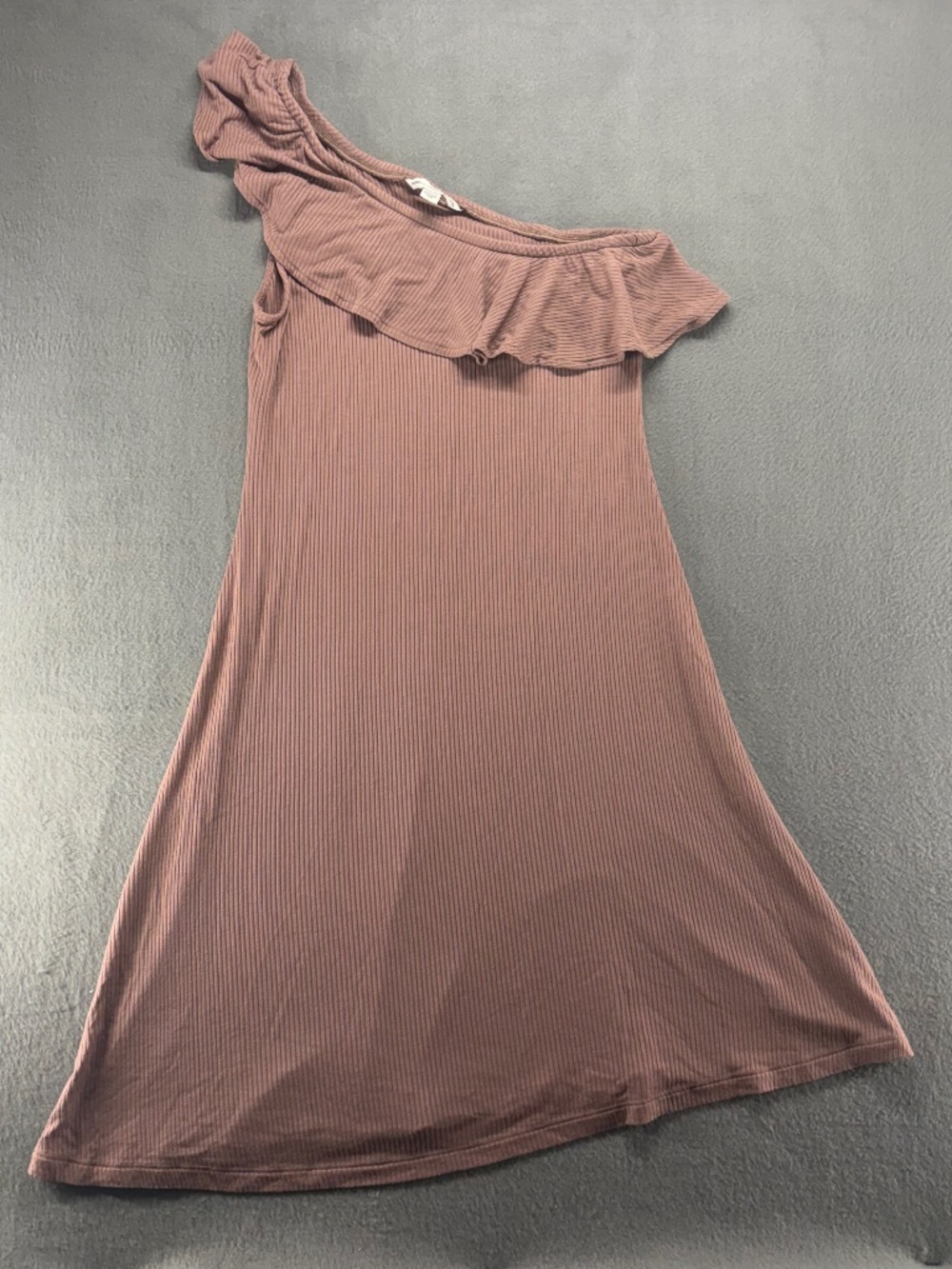 American Eagle Ribbed Off Shoulder Midi Dress Size Small Mauve Ruffle Neck